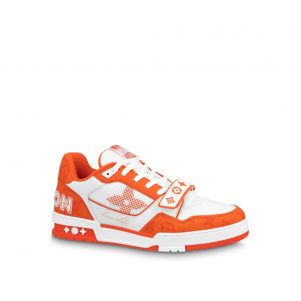 Louis Vuitton LV Trainer Sneaker Velcro strap Monogram denim Orange 1A9ZBG